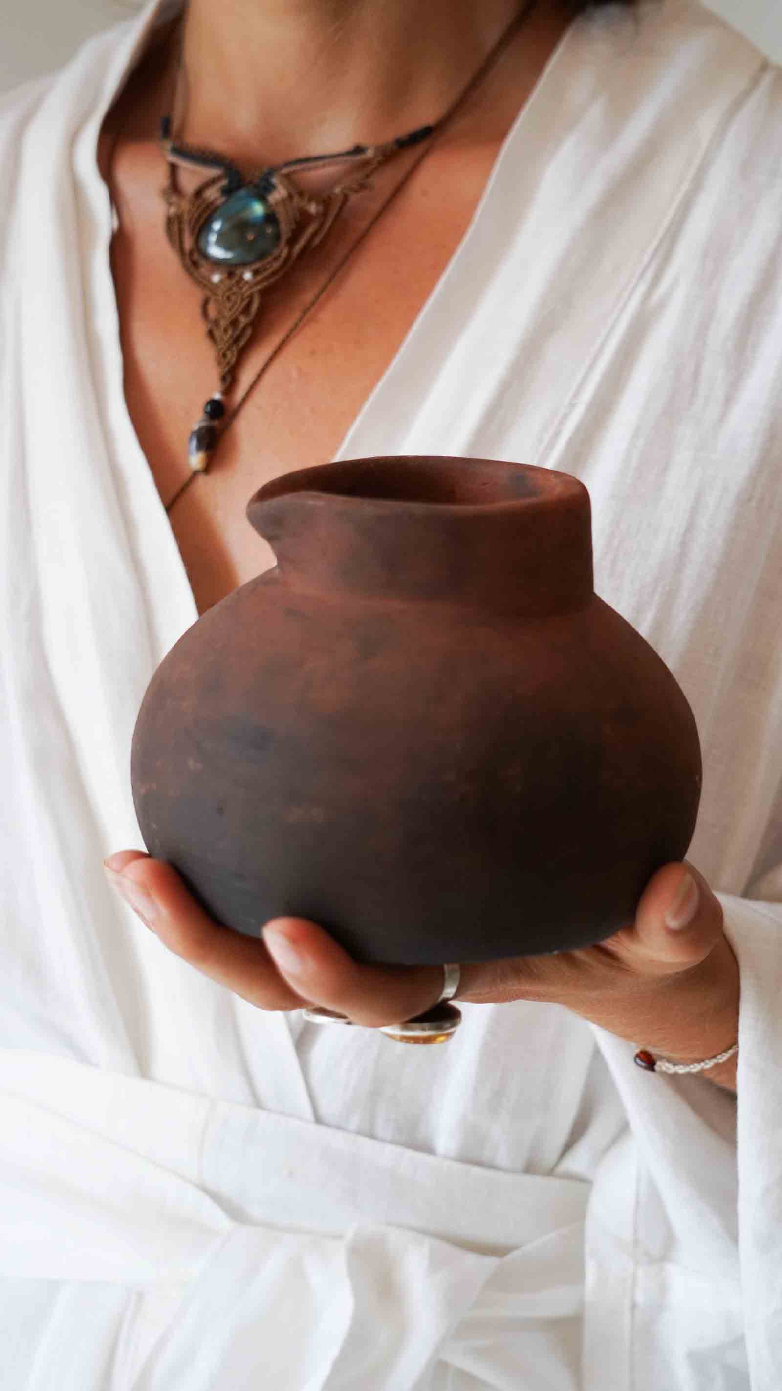 Lombok Terracotta clay pot Cup & Saucer, handcrafted for traditional cacao