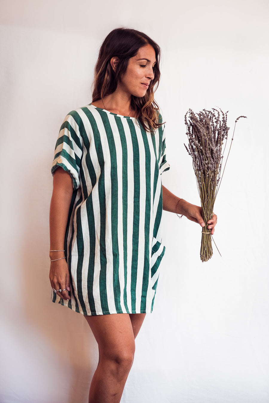 women dress green stripe