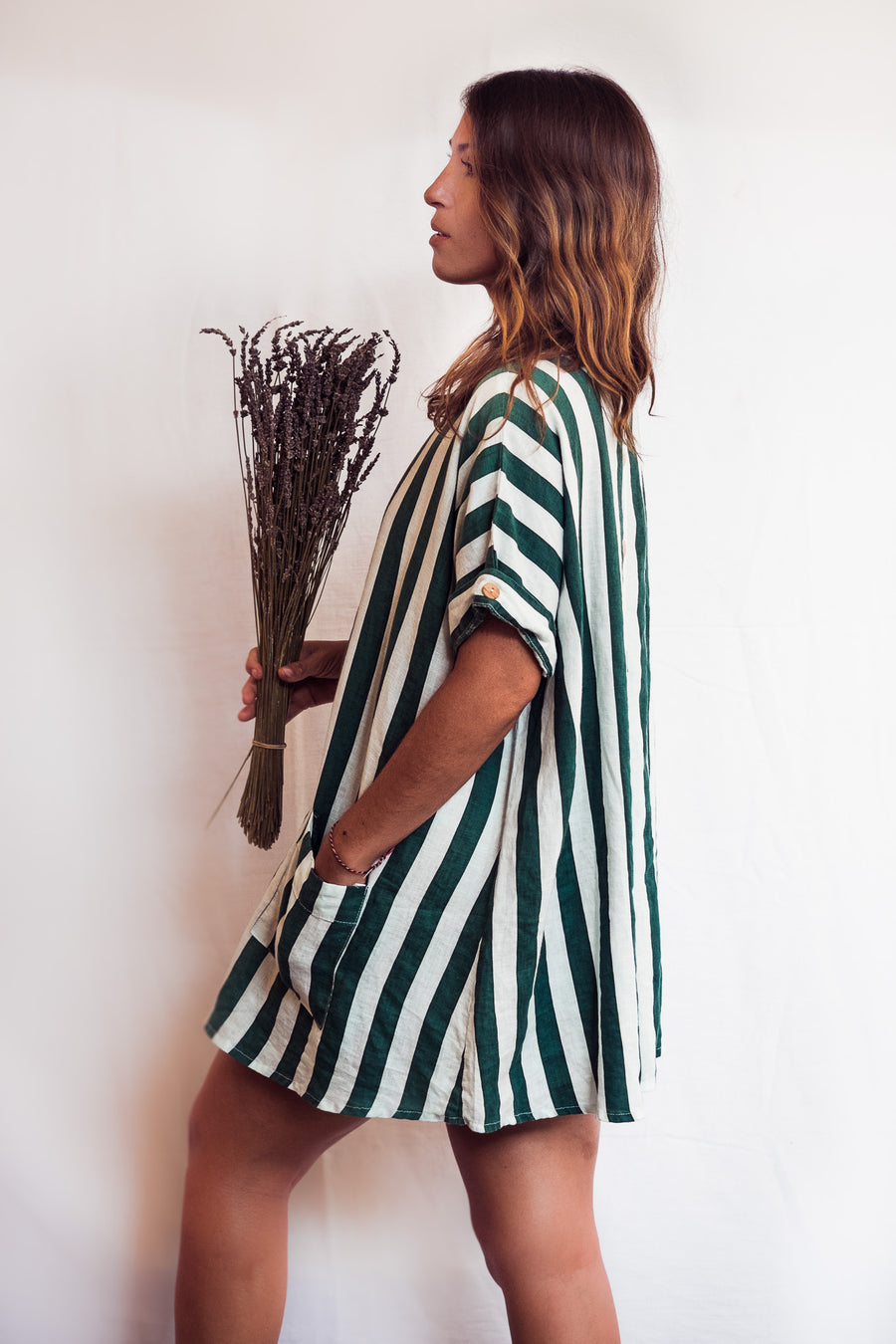 women dress green stripe