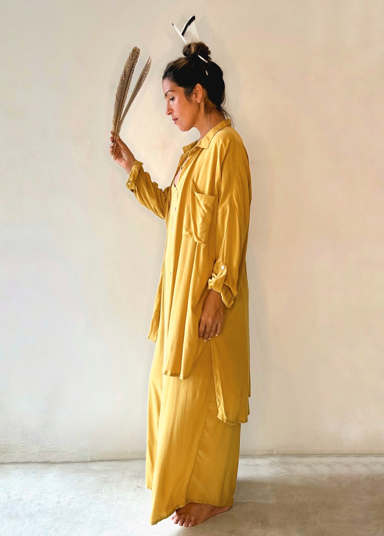 woman dress golden yellow